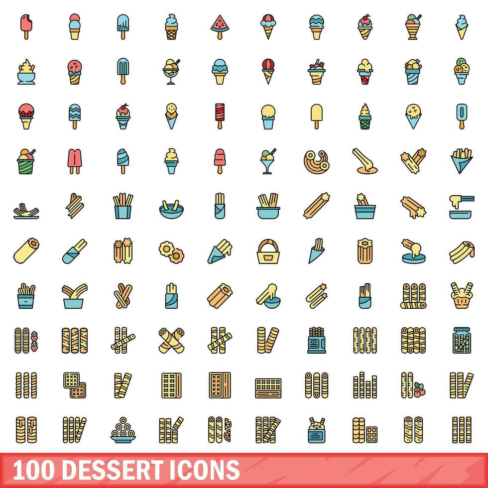100 dolce icone impostare, colore linea stile vettore