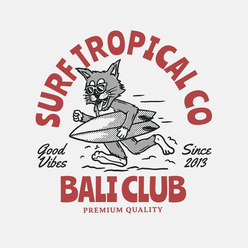 mano disegnato Vintage ▾ gatto surfer personaggio portafortuna per capi di abbigliamento logo modello vettore