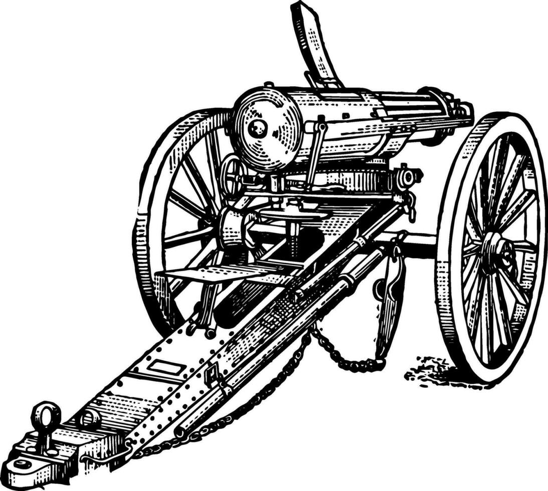 gatling pistola, Vintage ▾ illustrazione. vettore