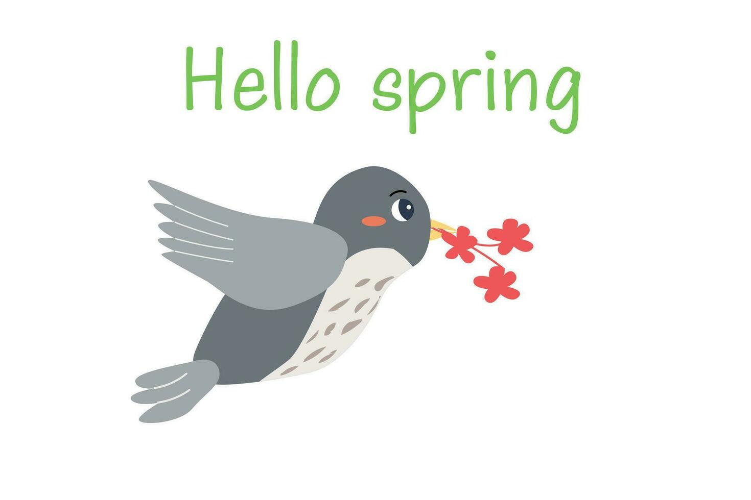 carino cartone animato grigio uccello primavera bandiera vettore