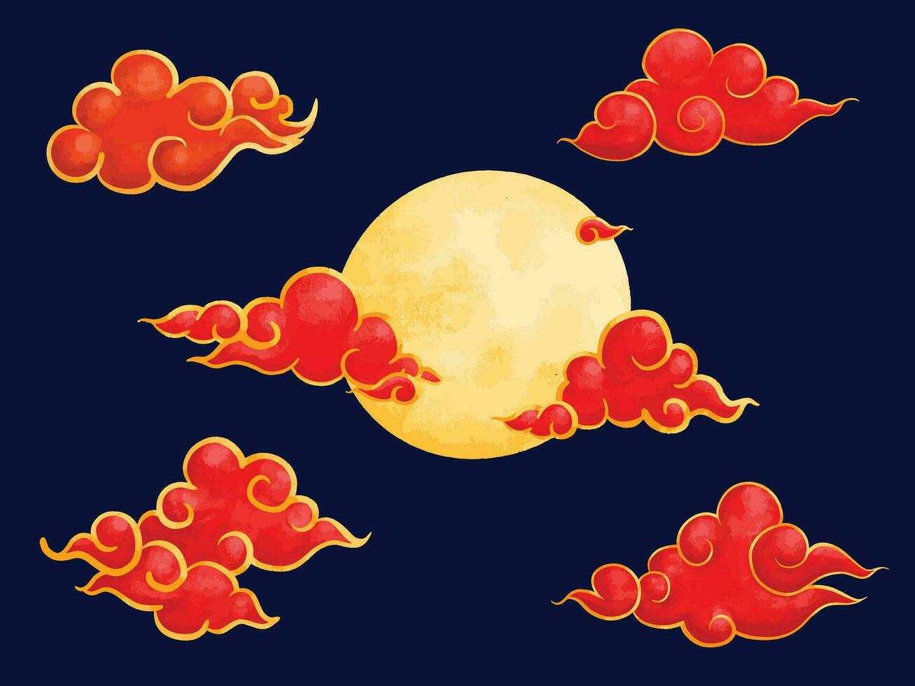 rosso d'oro cielo Luna Cinese nuovo anno decorazione vecter disegnare dipingere design collezione impostato vettore