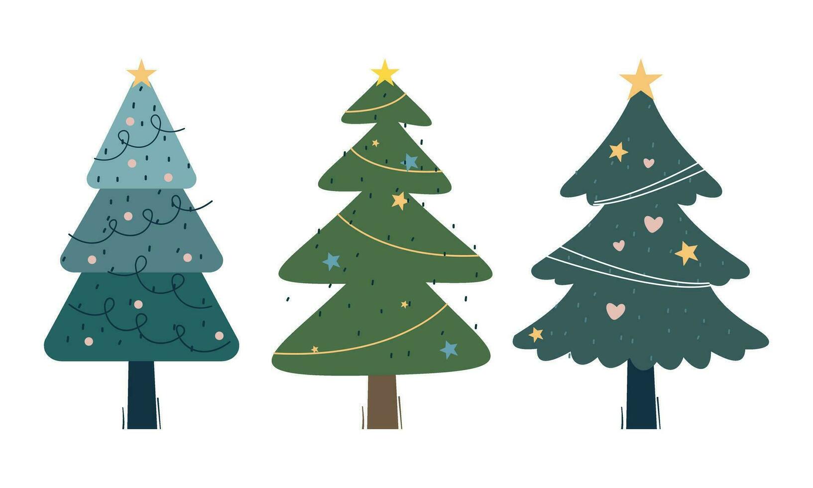 collezione di Natale alberi con decorazioni. colorato vettore illustrazione nel piatto cartone animato stile