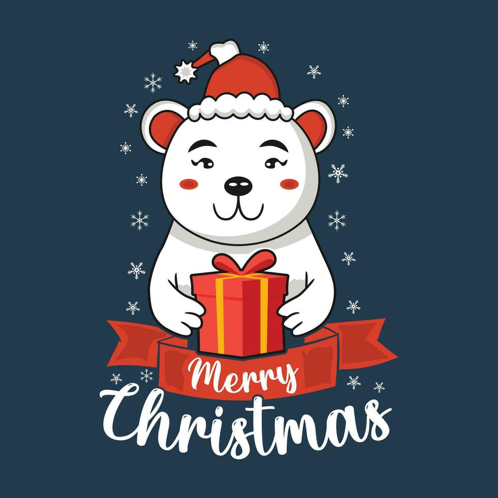 allegro Natale con orso pacco regalo maglietta design vettore
