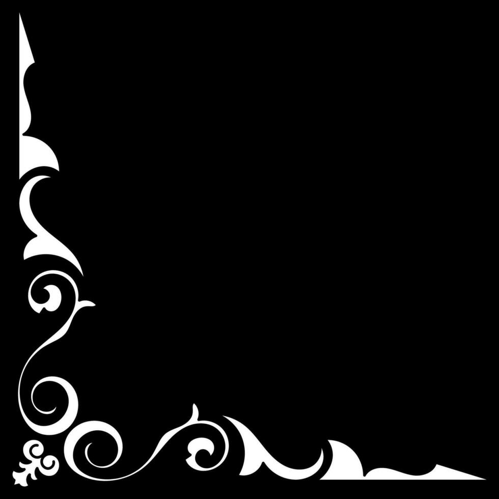 Vintage ▾ angoli, magro Linee medievale vittoriano era fantasia nero sfondo bianca monogramma telaio, impostato di astratto icone, semplice simboli di fiori. vettore