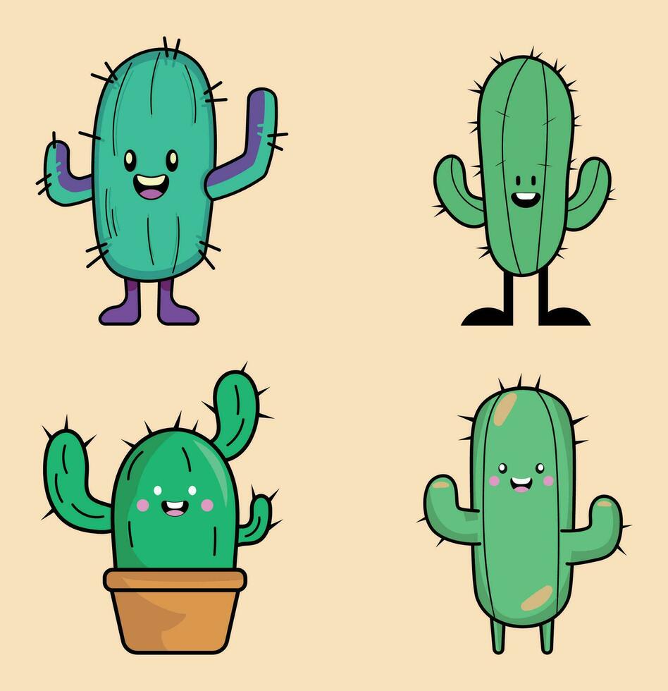 kawaii stile carino cactus vettore impostato