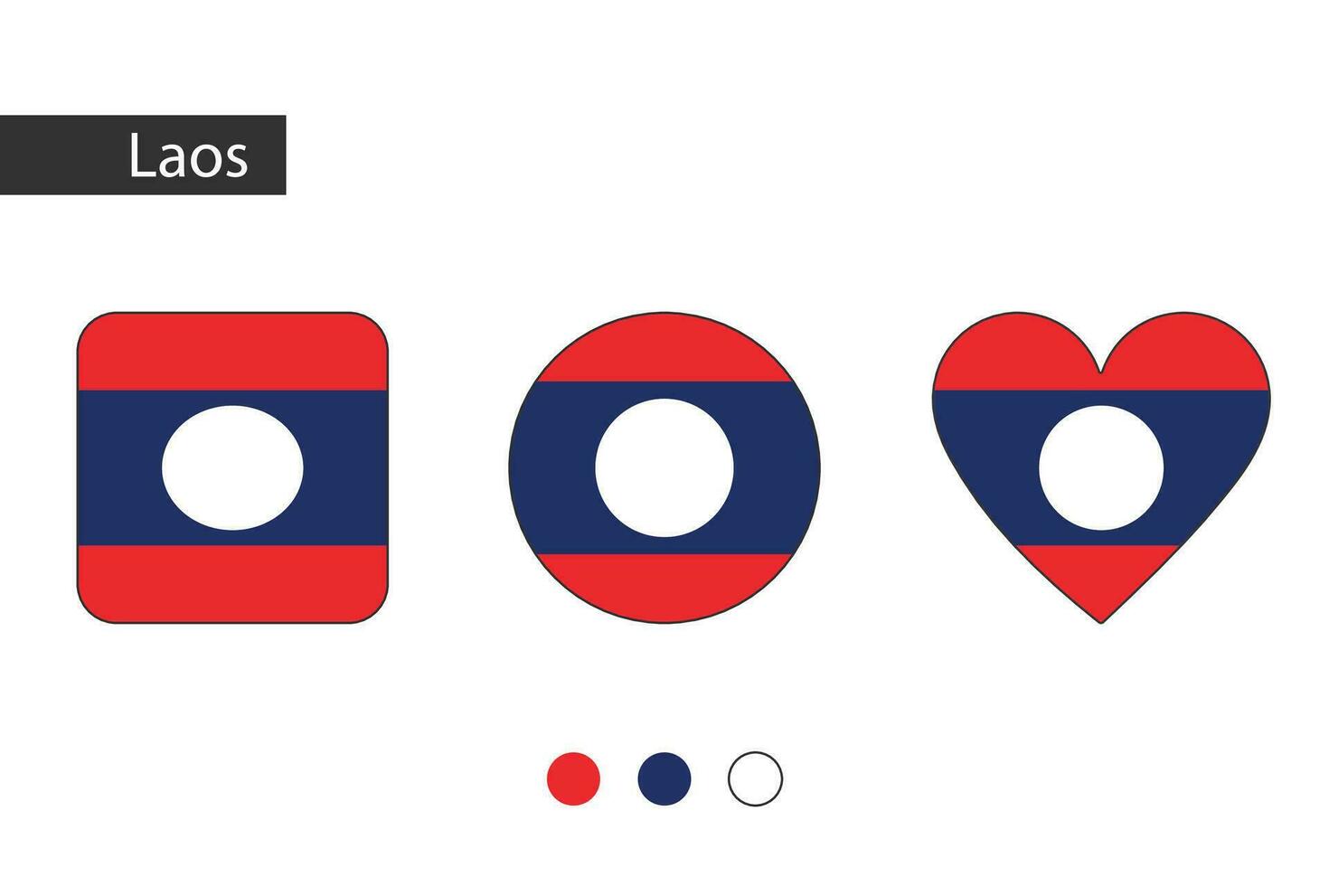 Laos 3 forme quadrato, cerchio, cuore con città bandiera. isolato su bianca sfondo. vettore