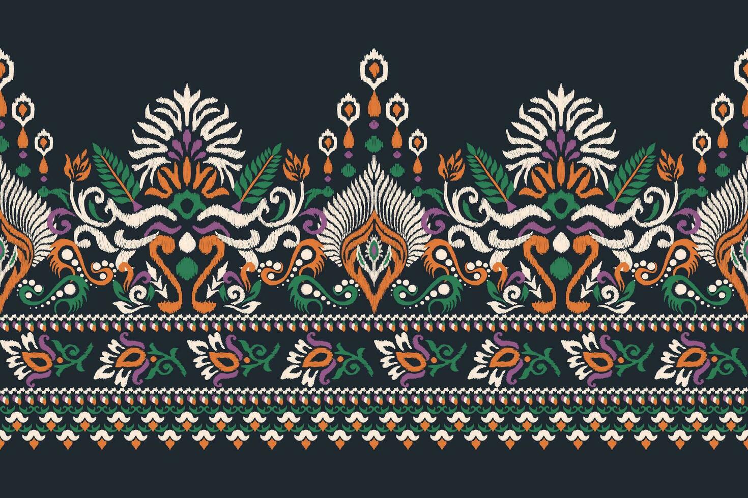 ikat floreale paisley ricamo su nero sfondo.ikat etnico orientale modello tradizionale.azteco stile astratto vettore illustrazione.disegno per trama, tessuto, abbigliamento, avvolgimento, decorazione, pareo, sciarpa