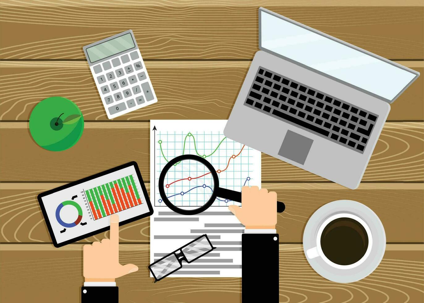 dati analisi, panoramica di grafici di statistiche. vettore Infografica ricerca, processi analitica illustrazione