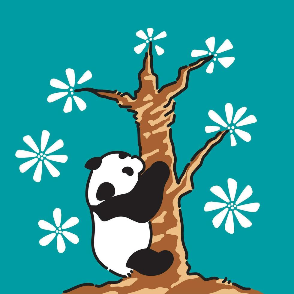 un' poco panda si arrampica un' corto albero vettore