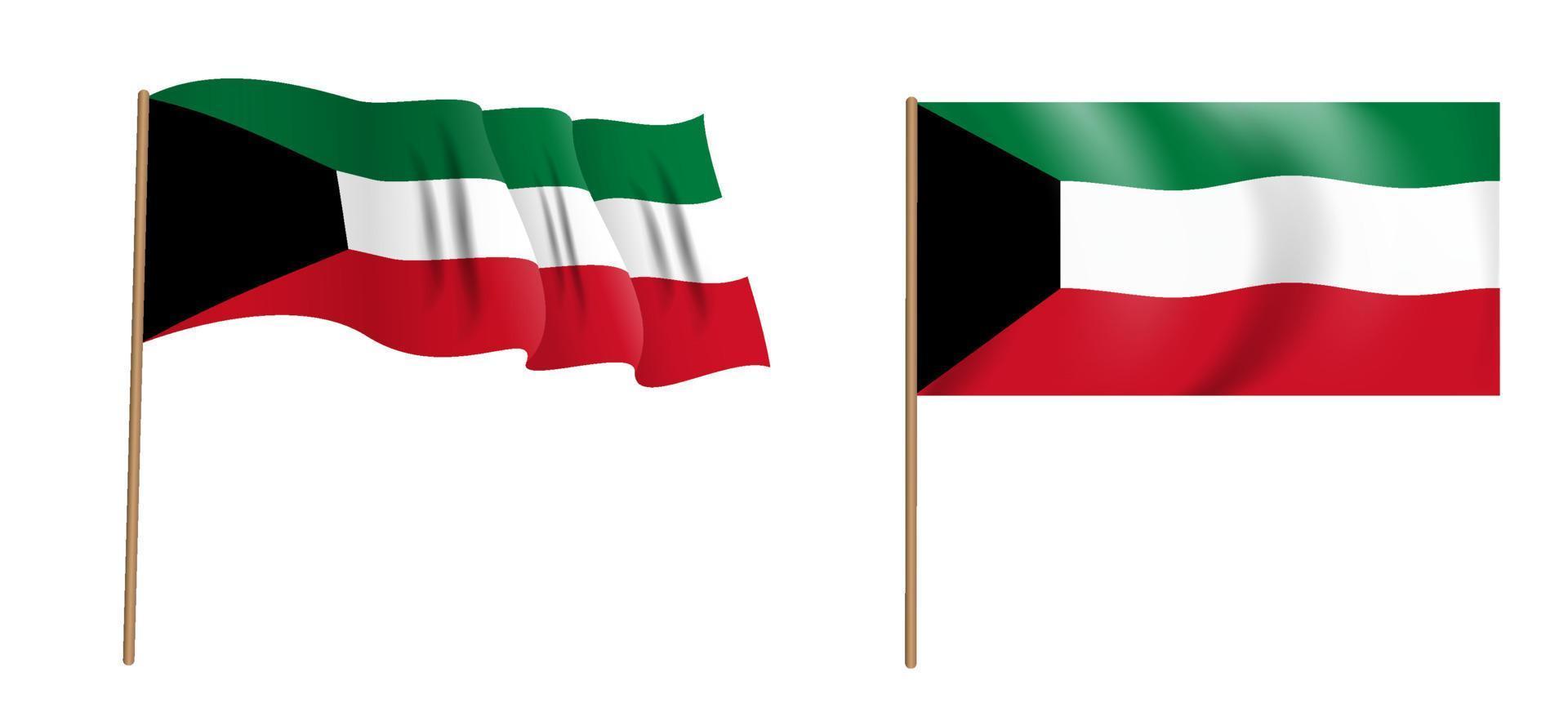 bandiera sventolante naturalistica colorata dello stato del kuwait. vettore