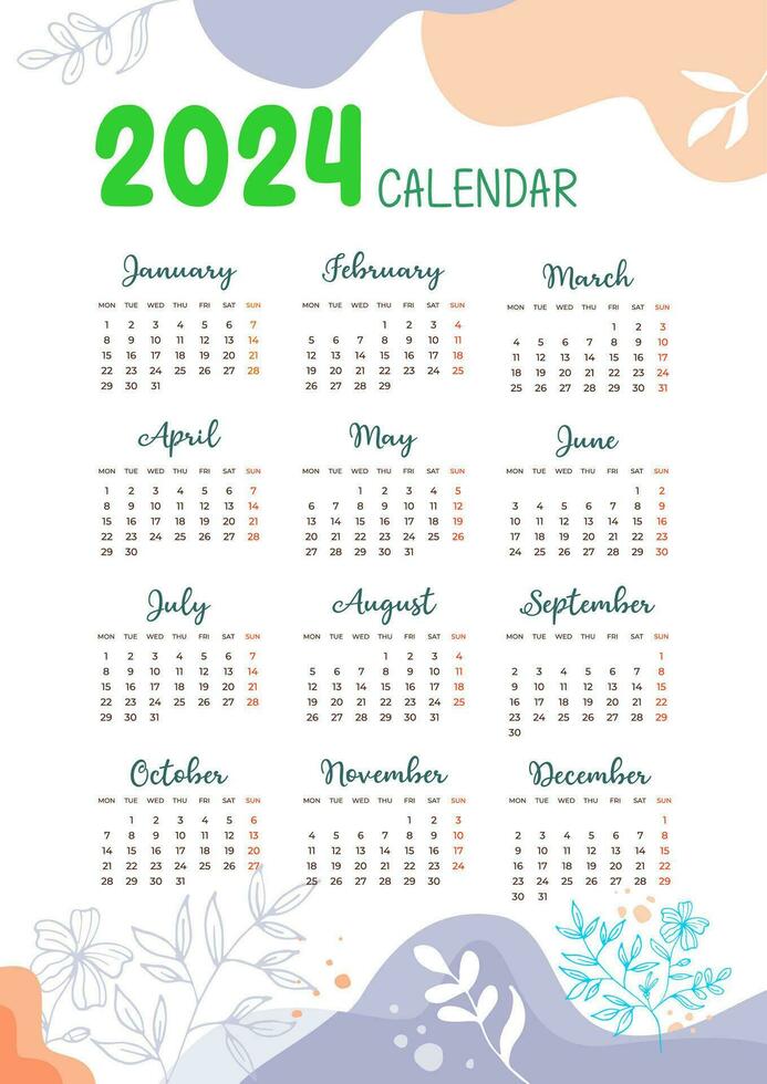 nuovo anno calendario 2024 con interessante immagini vettore