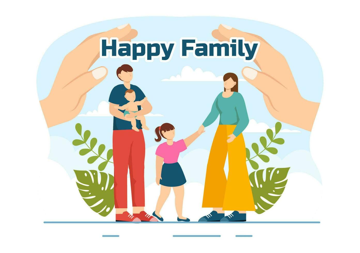 contento famiglia vettore illustrazione con mamma, papà e bambini personaggi per felicità e amore celebrazione nel piatto bambini cartone animato sfondo