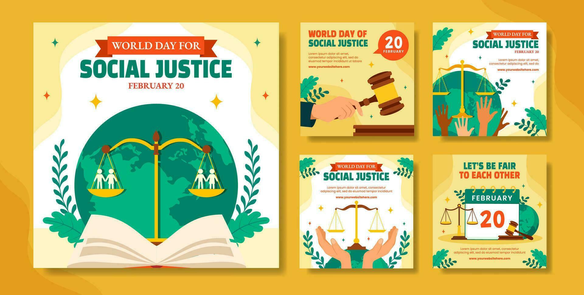 sociale giustizia giorno sociale media inviare piatto cartone animato mano disegnato modelli sfondo illustrazione vettore