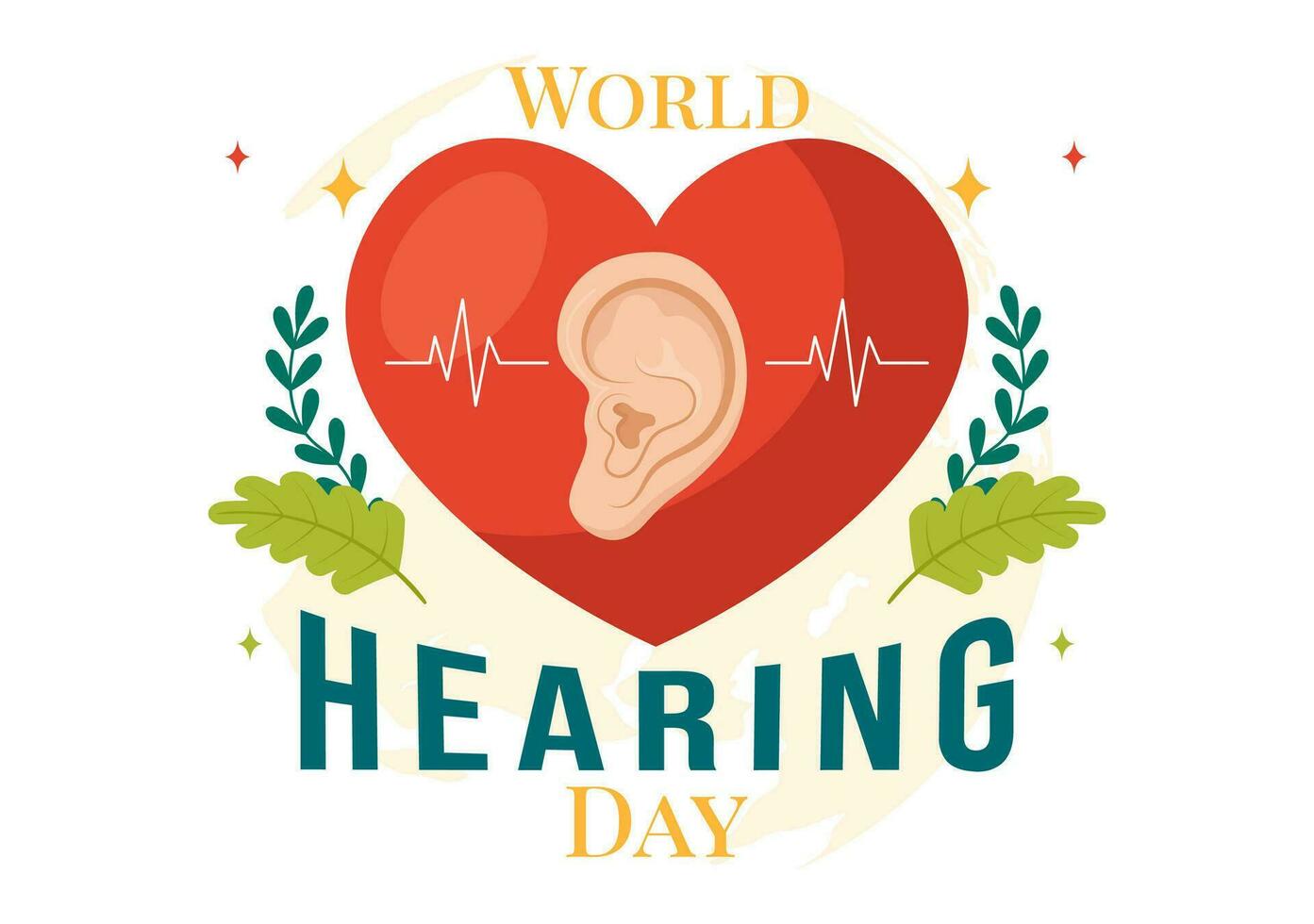 mondo udito giorno vettore illustrazione su 3 marzo per aumentare consapevolezza su Come per impedire sordità e orecchio trattamento nel piatto assistenza sanitaria sfondo