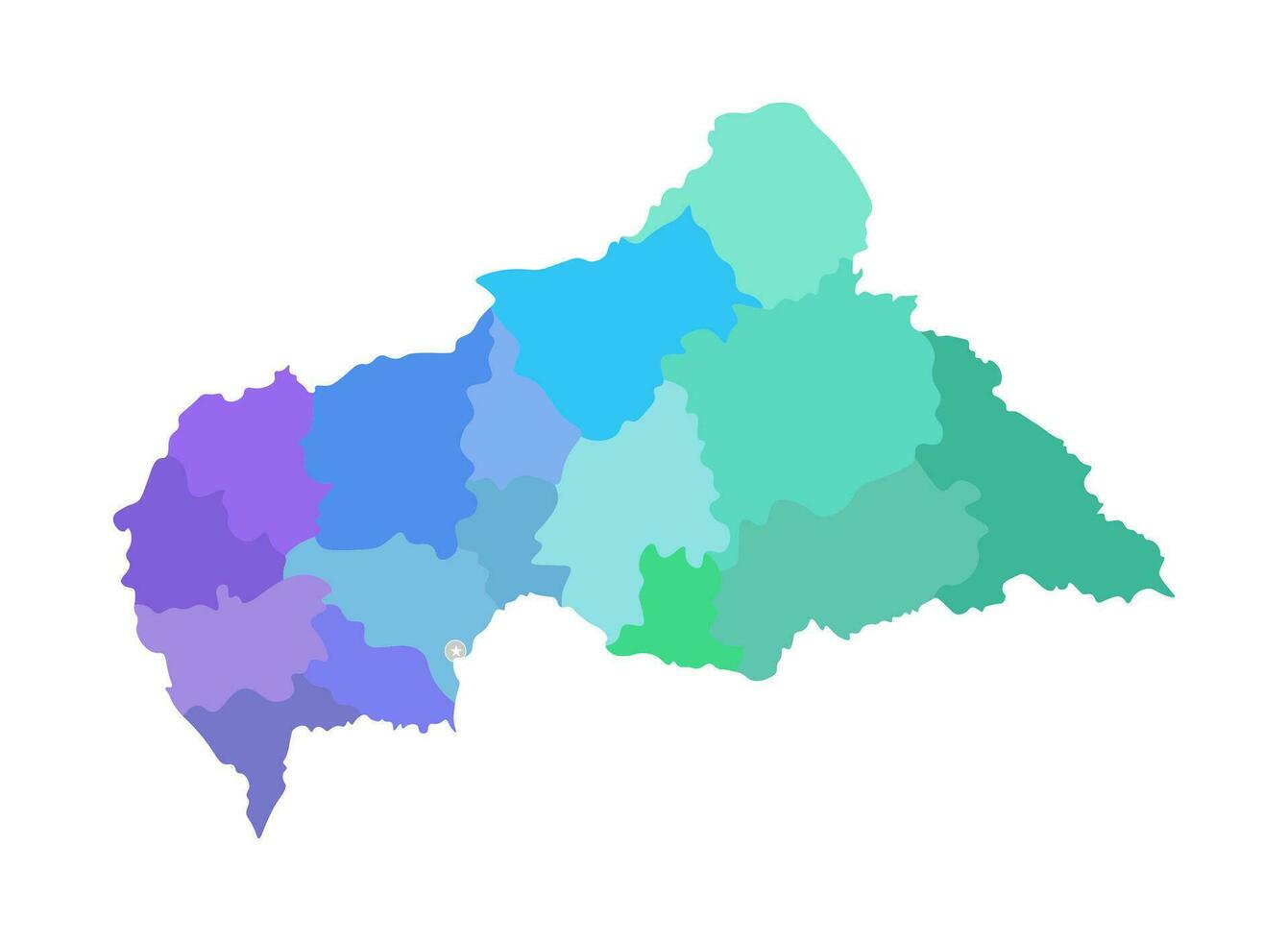 vettore isolato illustrazione di semplificato amministrativo carta geografica di centrale africano repubblica, macchina. frontiere di il regioni. Multi colorato sagome.