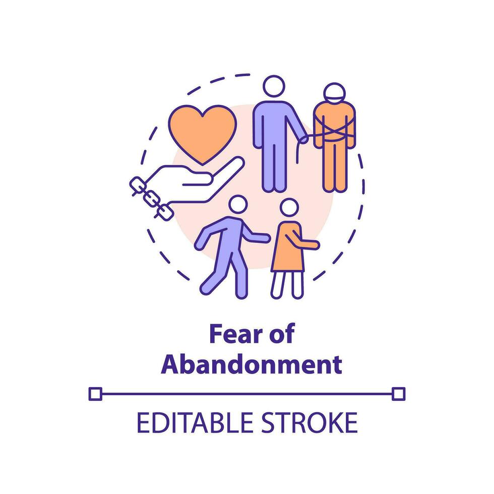 2d modificabile magro linea icona paura di abbandono concetto, isolato vettore, multicolore illustrazione che rappresentano codipendente relazione. vettore