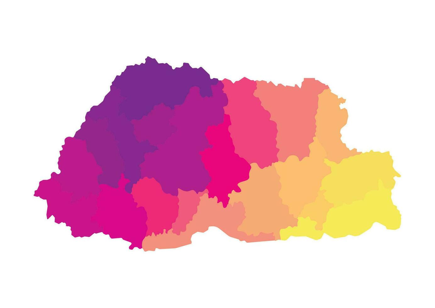 vettore isolato illustrazione di semplificato amministrativo carta geografica di bhutan. frontiere di il regioni. Multi colorato sagome.