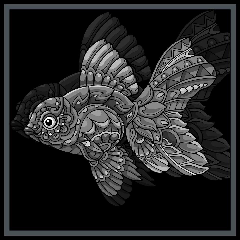 monocromatico d'oro pesce mandala arti. vettore