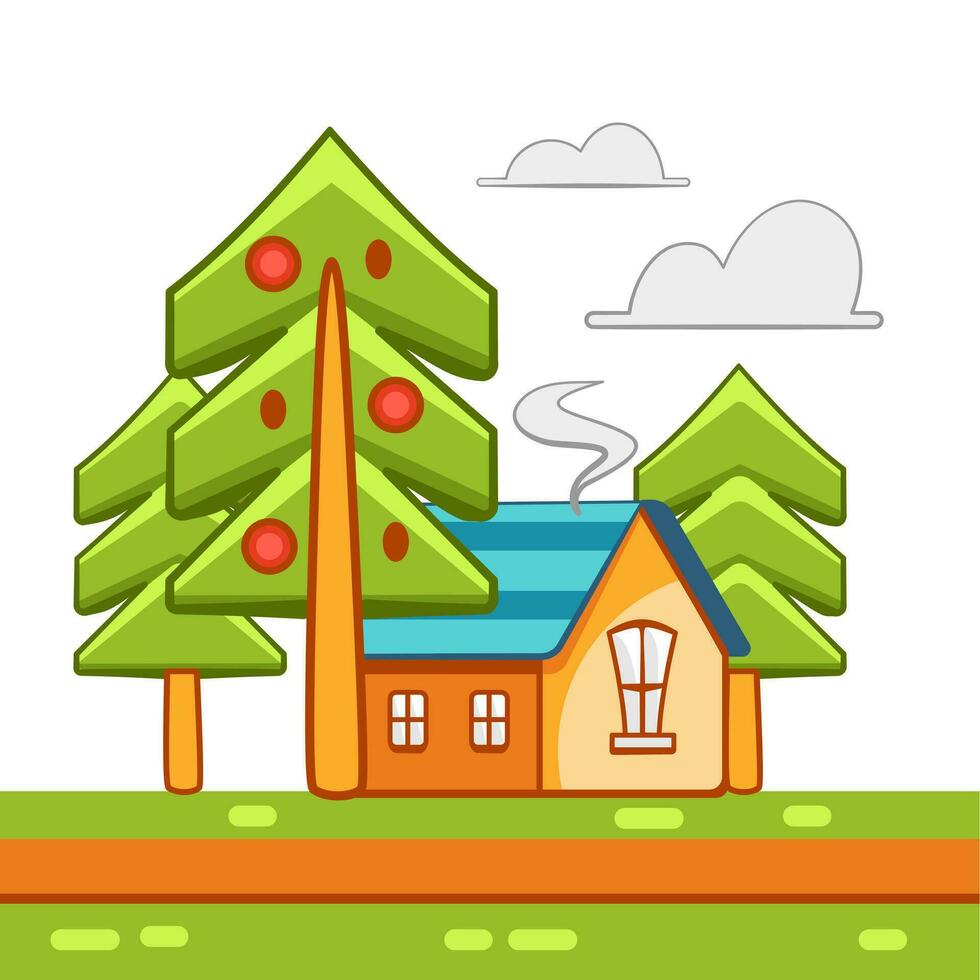 vettore illustrazione di un' Casa e alberi nel un' carino cartone animato stile.