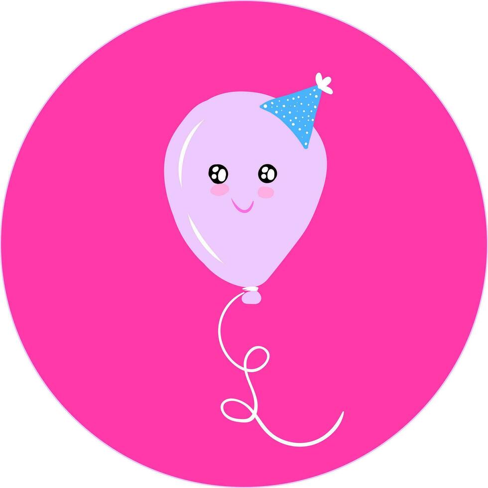 un' cartone animato Palloncino con festa cappello ha sorridente occhi e un' ampio chiuso Sorridi svolta su per guance galleggia nel a forma di bolla rosa colore sfondo vettore colore disegno o illustrazione