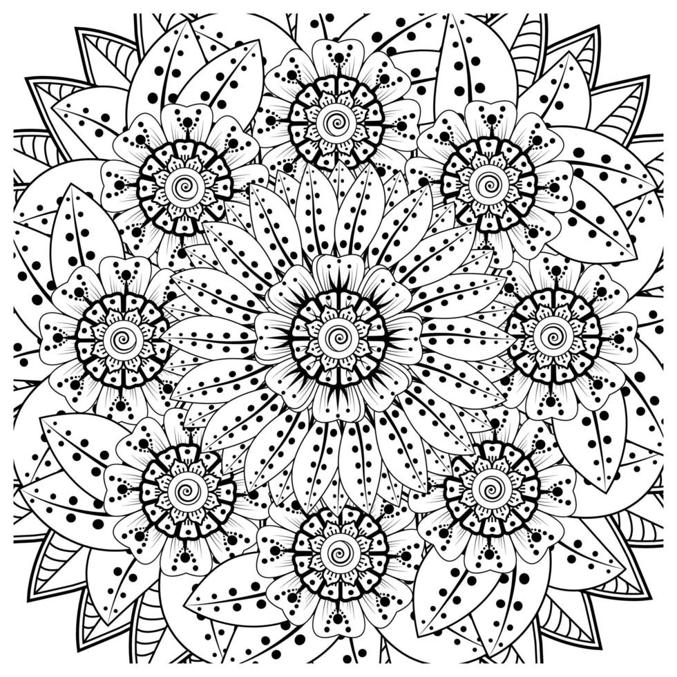 ornamento decorativo fiore mehndi in stile etnico orientale, ornamento scarabocchio, disegno a mano contorno. pagina del libro da colorare. vettore