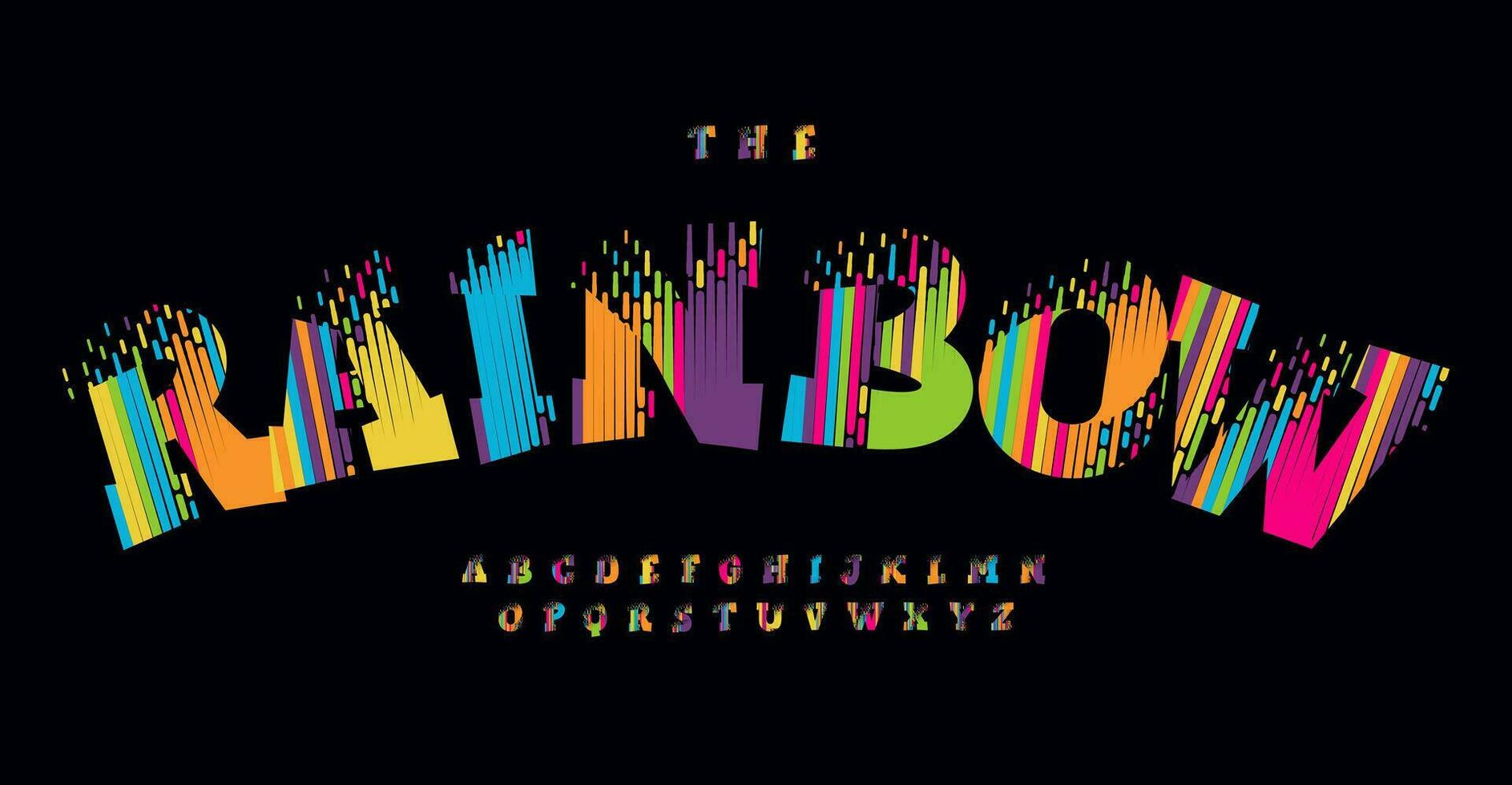 arcobaleno colorato alfabeto, interattivo vivace font, innovativo carattere tipografico per digitale arte, ragazzo parti e travolgente pubblicità, creativo titolo design. divertimento arcobaleno tipografia. vettore comporre.