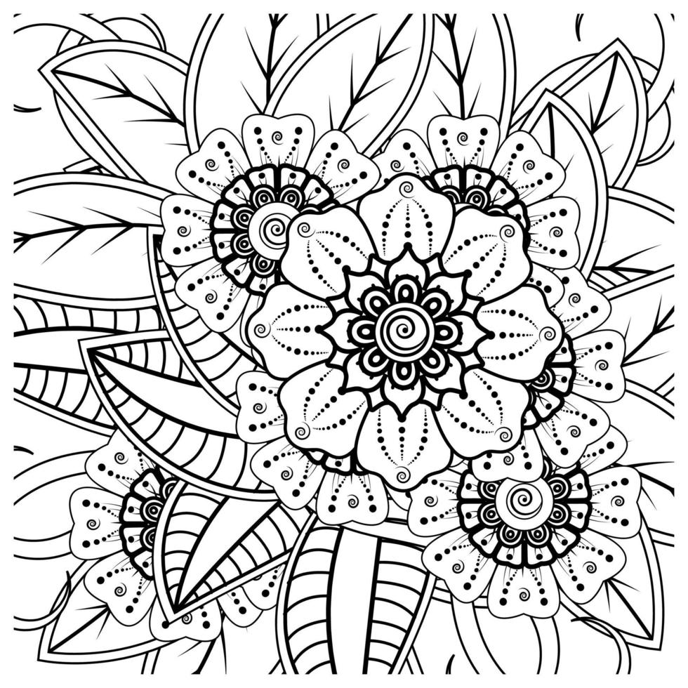 ornamento decorativo fiore mehndi in stile etnico orientale, ornamento scarabocchio, disegno a mano contorno. pagina del libro da colorare. vettore