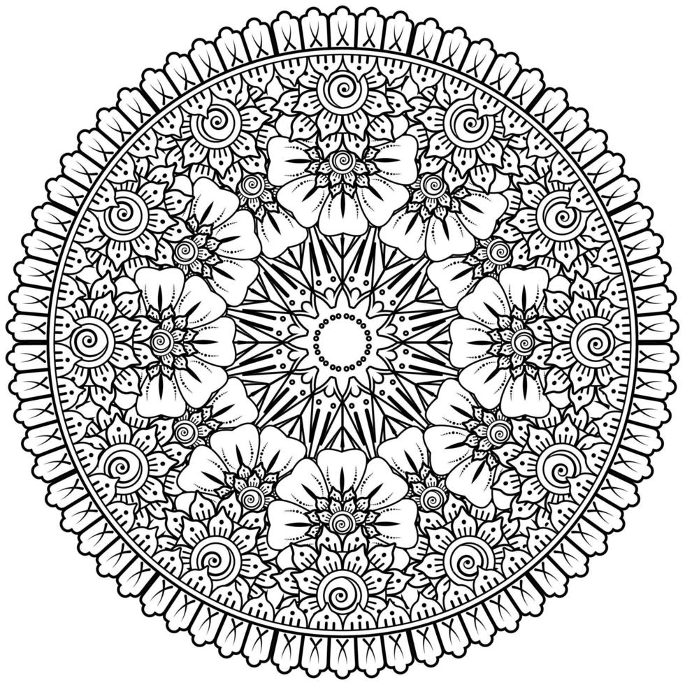 motivo circolare a forma di mandala con fiore per henné, mehndi, tatuaggio, decorazione. vettore