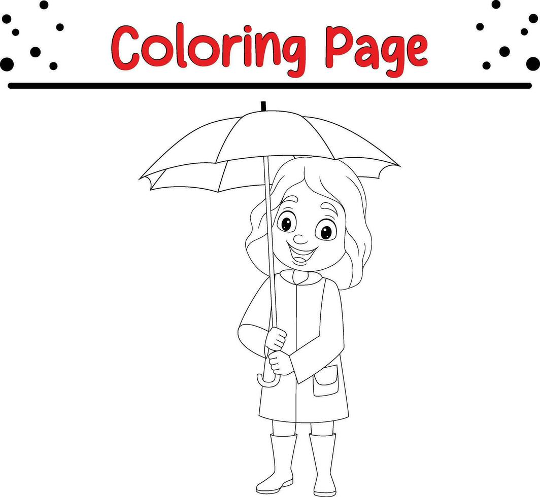 contento poco ragazza Tenere ombrello colorazione libro pagina vettore