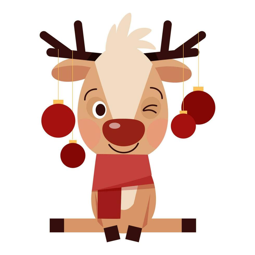 carino Natale cervo con Natale albero decorazioni vettore