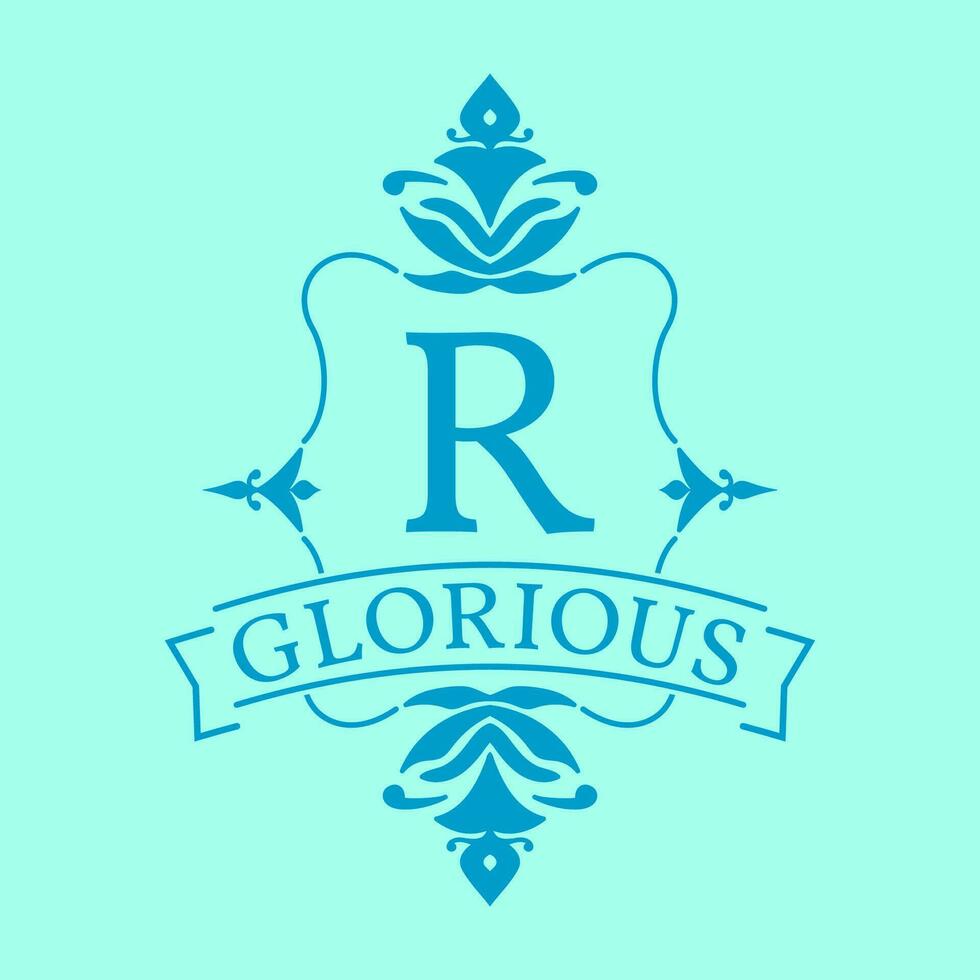 lettera r glorioso iniziale telaio logo vettore