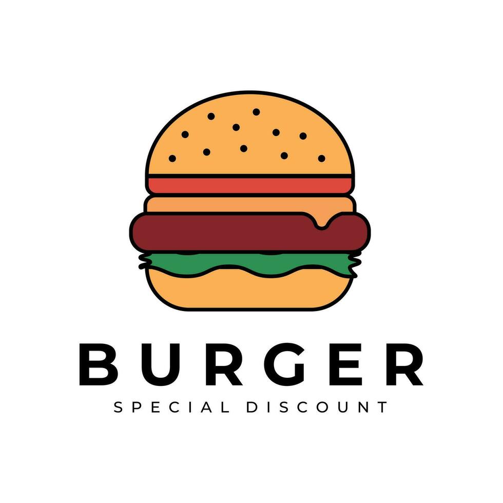 delizioso hamburger logo vettore illustrazione design. icona, etichetta per il tuo disegno, menù, sito web, promozionale Oggetti, modello, semplice e creativo hamburger