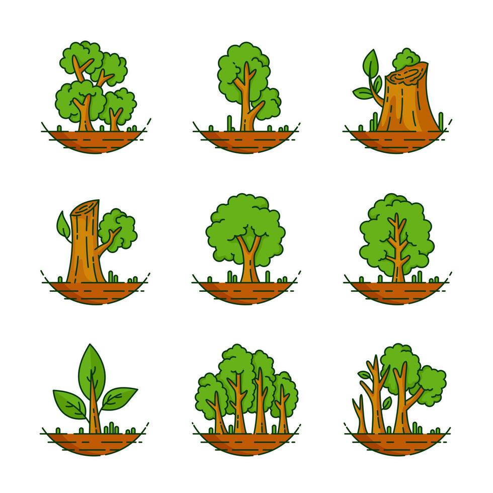 illustrazione di alberi, pianta, foresta, natura, illustrazione botanica, collezione di alberi vettore