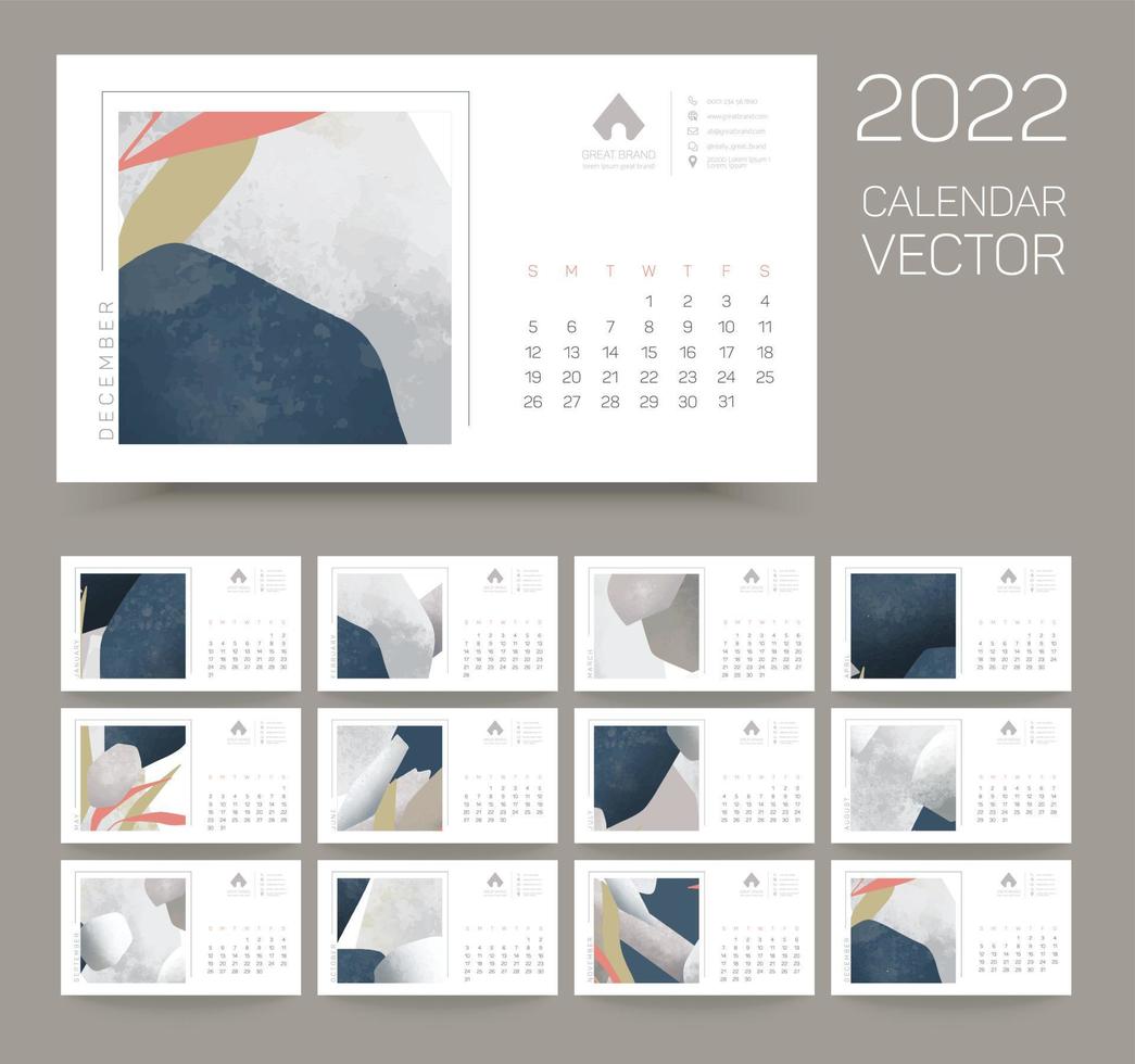 modello di calendario, disegno vettoriale aziendale promozionale con forme astratte, 2022