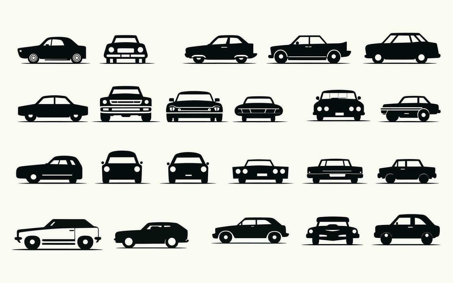 diverso silhouette icone di macchine, grassetto nero e bianchi, 1970 regalo, creativo commons attribuzione, ripetitivo vettore