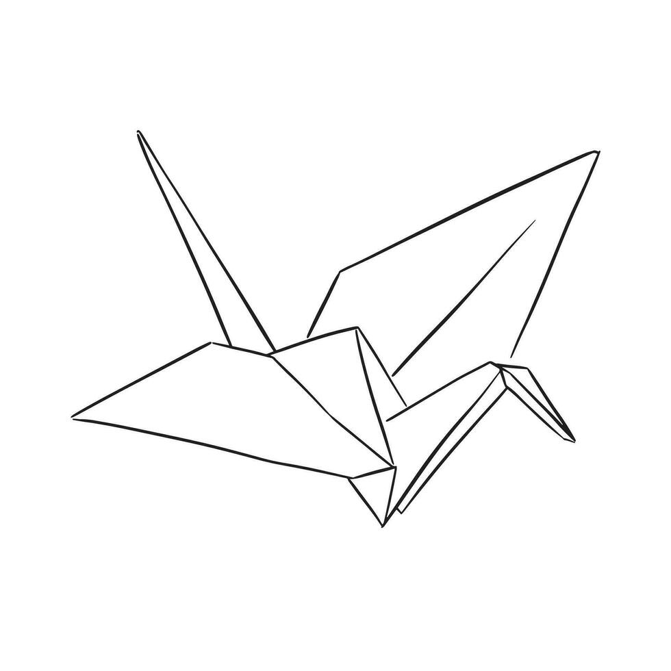 un' linea disegnato origami gru come posizionato in diagonale. mano disegnato schizzo. vettore