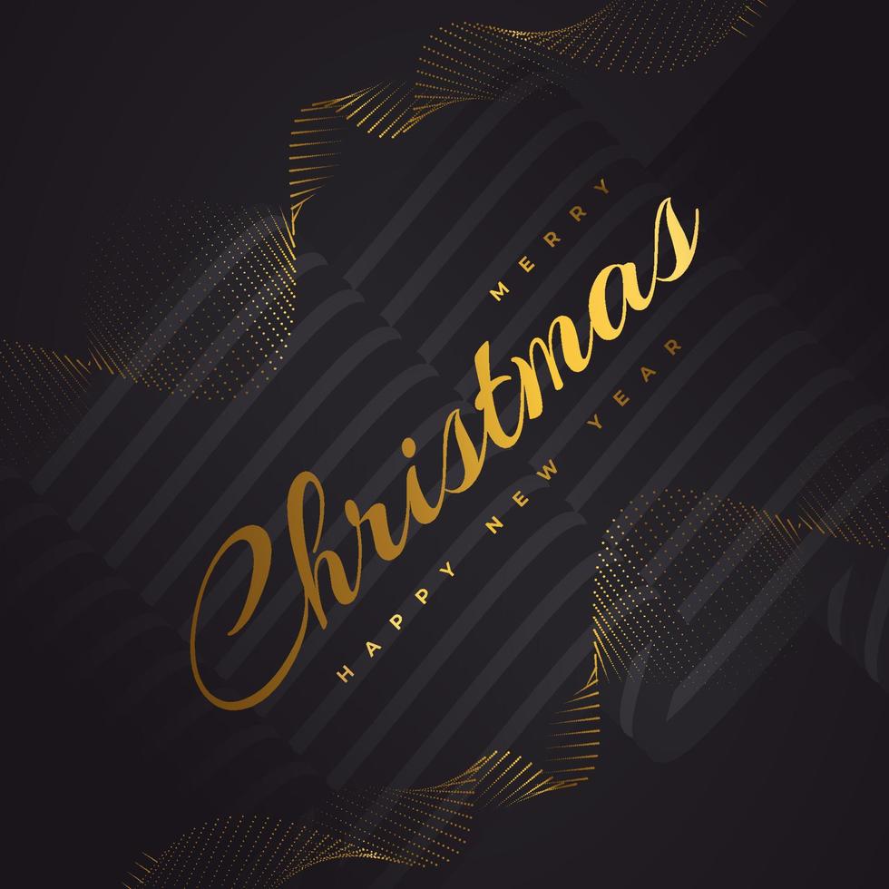 buon natale e felice anno nuovo banner o poster. elegante biglietto di auguri di Natale in nero e oro vettore