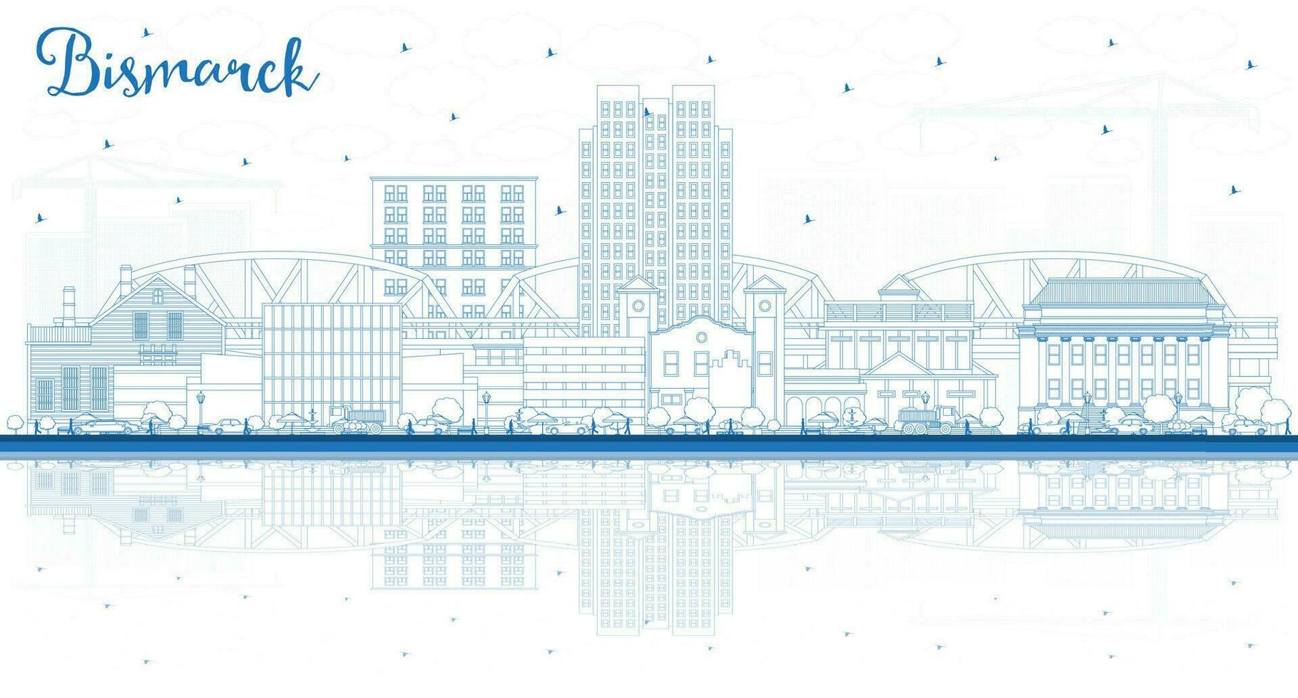 schema bismarck nord dakota città orizzonte con blu edifici e riflessi. bismarck Stati Uniti d'America paesaggio urbano con punti di riferimento. viaggio e turismo concetto con moderno architettura. vettore