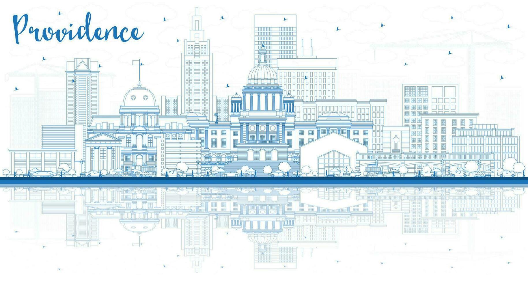 schema provvidenza rhode isola città orizzonte con blu edifici e riflessi. provvidenza Stati Uniti d'America paesaggio urbano con punti di riferimento. viaggio e turismo concetto con moderno architettura. vettore