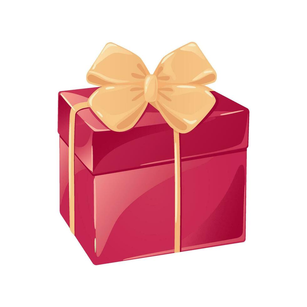 rosso presente scatola con d'oro arco vettore illustrazione isolato su bianca sfondo. decorativo dettagliato Natale compleanno regalo per modelli, confezione, design