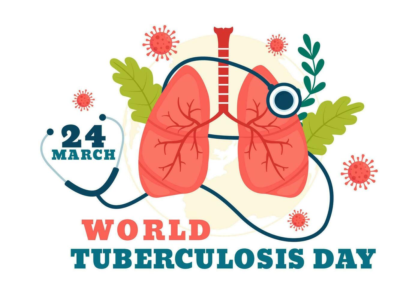 mondo tubercolosi giorno vettore illustrazione su marzo 24 con polmoni e batteri per tb consapevolezza e medico nel assistenza sanitaria piatto cartone animato sfondo