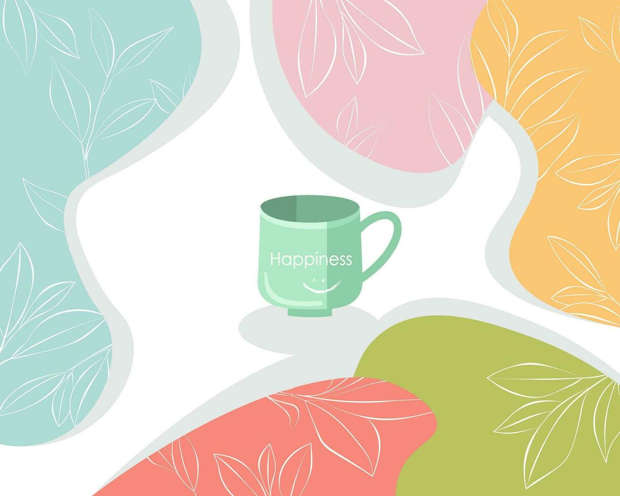 tazza di tè con colorato sfondo tè le foglie vettore