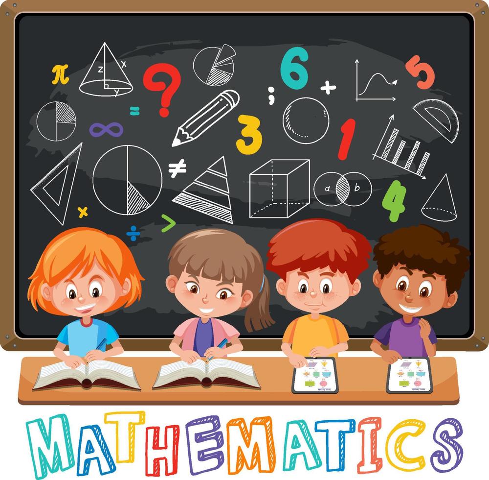 bambini che imparano la matematica con il simbolo e l'icona della matematica vettore