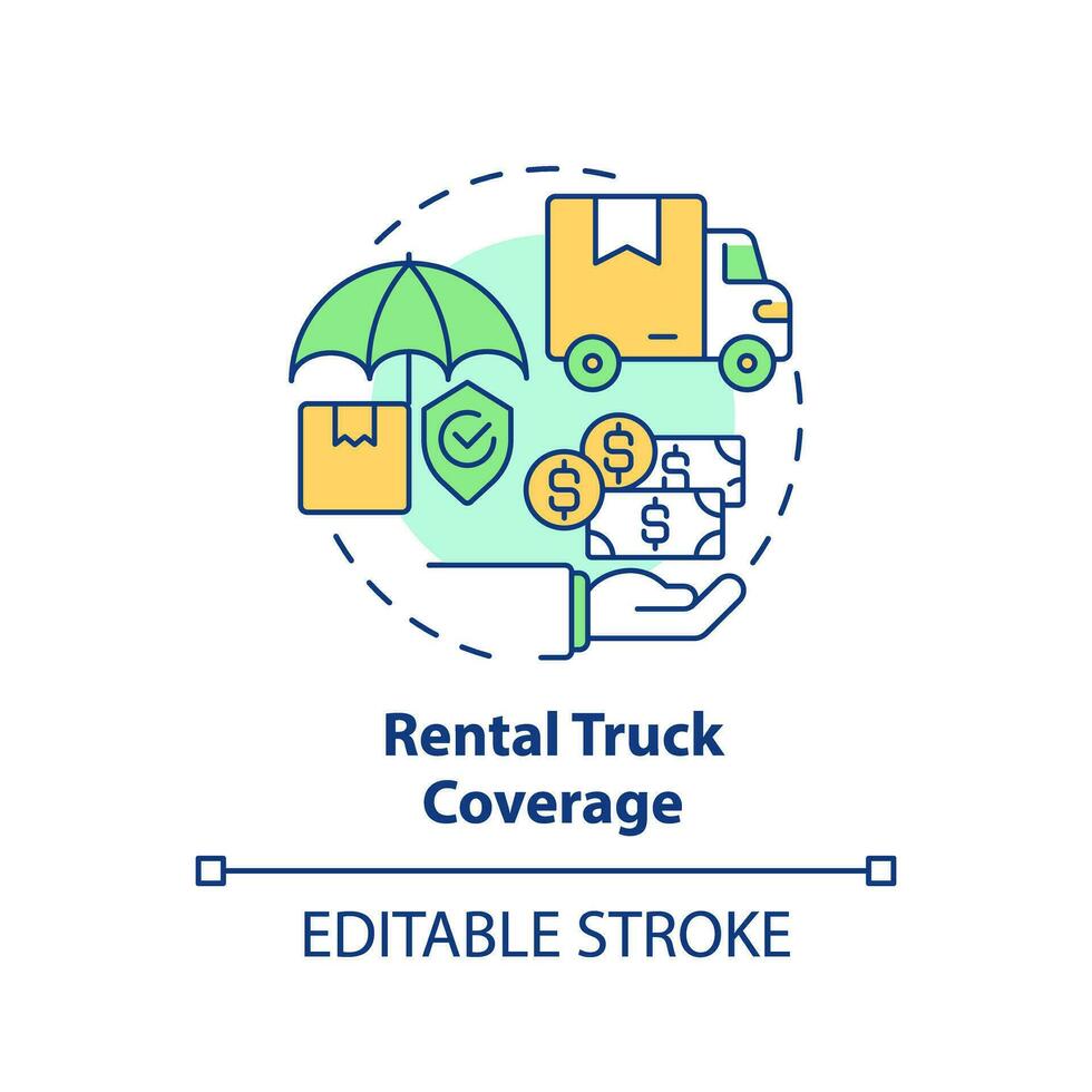 2d modificabile noleggio camion copertura icona che rappresentano in movimento servizio, semplice isolato vettore, multicolore magro linea illustrazione. vettore