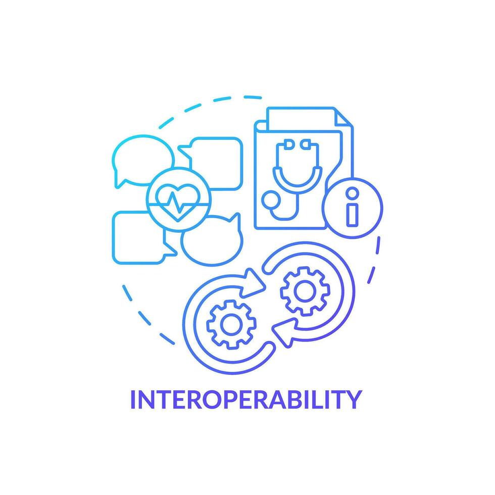2d pendenza blu icona interoperabilità concetto, isolato vettore, Salute interoperabilità risorse magro linea illustrazione. vettore