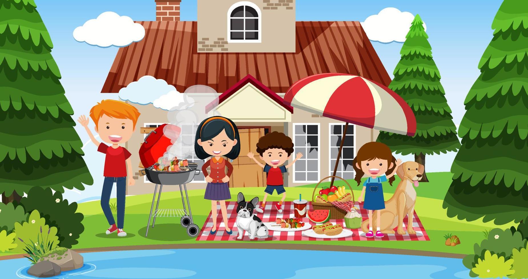 picnic in famiglia felice in cortile vettore