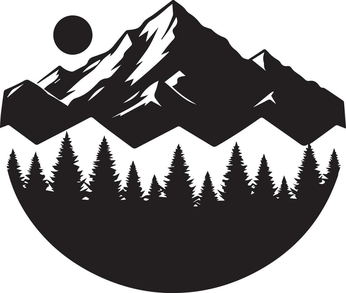 montagna con foresta vettore silhouette illustrazione nero colore