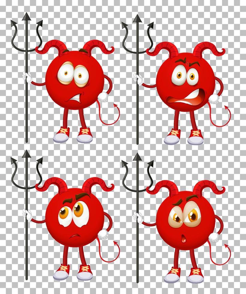 set di personaggi dei cartoni animati del diavolo rosso con espressione facciale vettore
