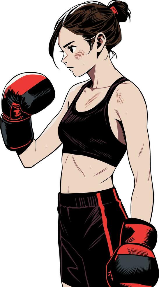 anime femmina pugile indossare boxe guanti vettore