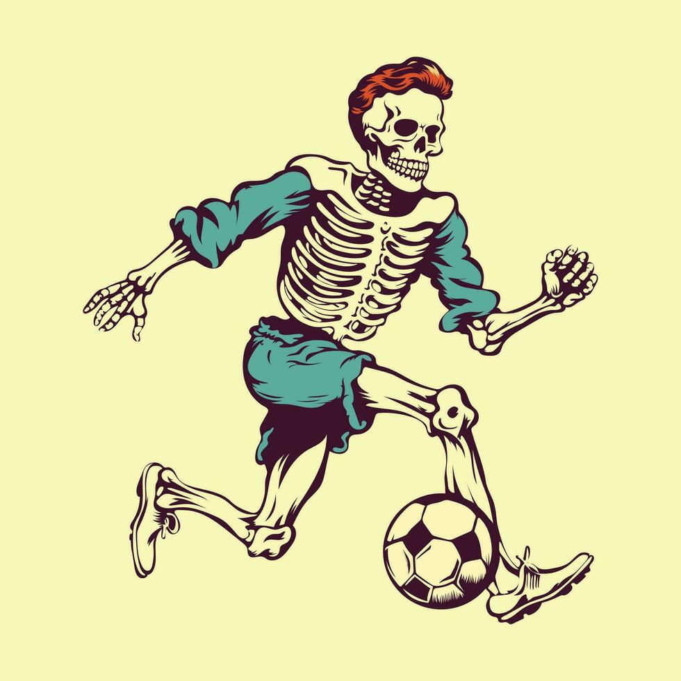 calcio scheletro giocando calcio calcio Halloween vettore
